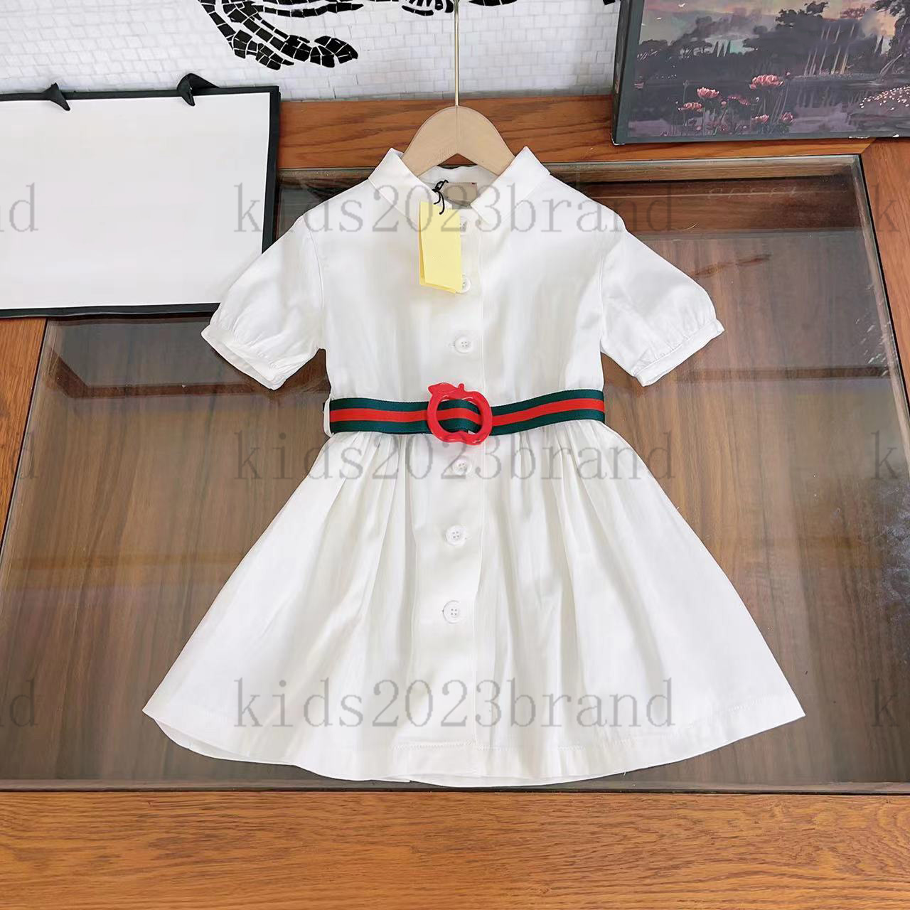 

2023 girls white dresses princess dress brand designer children shirts dress high end summer blouses big skirts fashion pleated skirt size 110-160cm, 6#