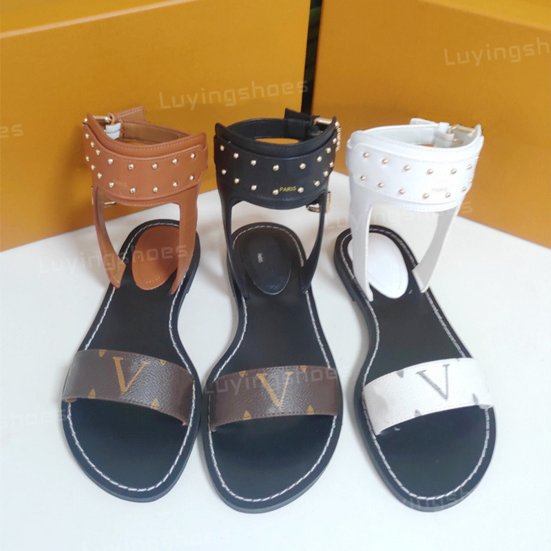 

Classic rivet Women Sandals Summer fashion Sexy Ankle High Boots Men letter Gladiator Casual Flat designer Woman Shoes Ladies Beach Roman Loafers Shoes