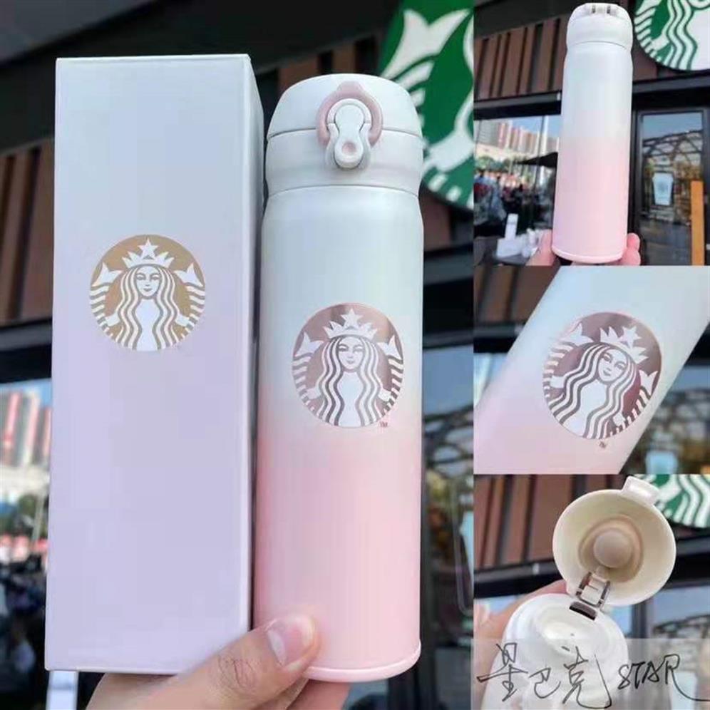 

2021 Fashion 500ML Starbucks Cup Water Bottle Vacuum Stainless Steel Mugs Kettle Thermo Cups Gift Product235H, Pink