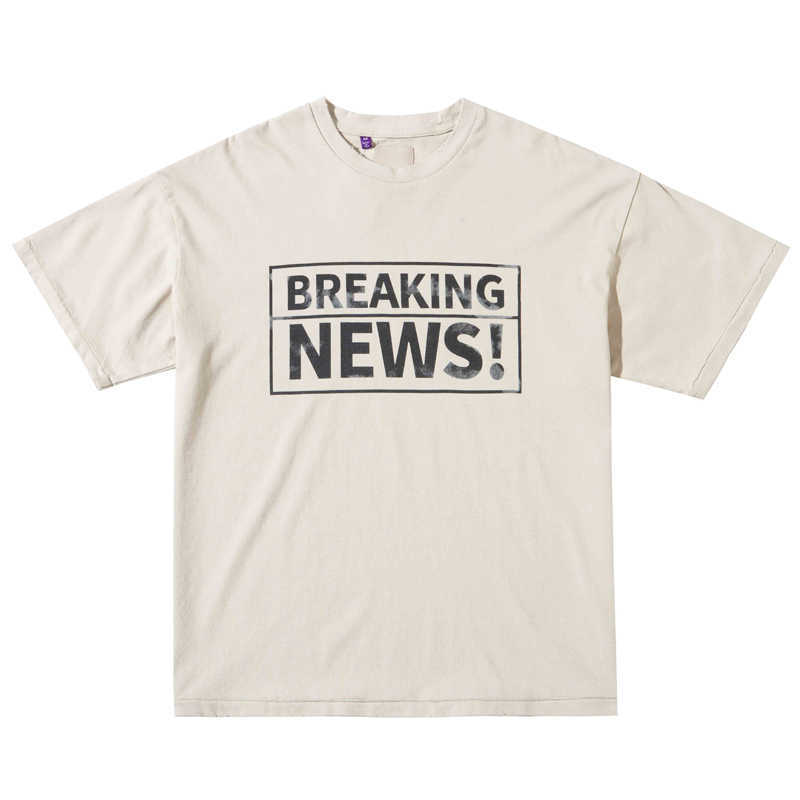 

2023 Galllerry Breaking News Letter Printed Tee Fashion BEIGE T-Shirt Short Sleeve Man Women Summer Casual Hip Hop FZTX2187