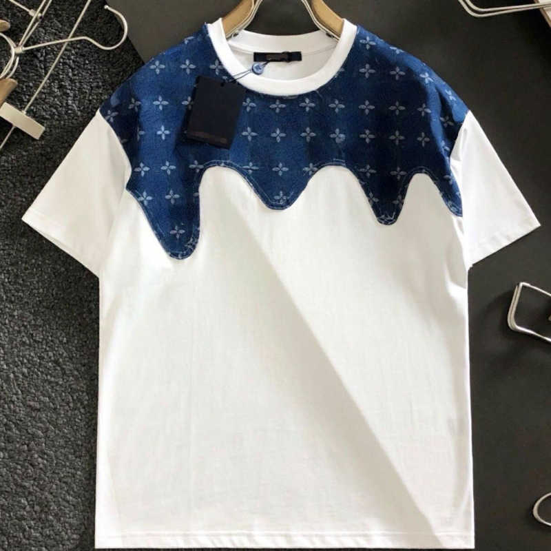 

Luxury designer tshirt men women sweatshirt jacquard embroidery top short sleeve Tshirt denim panel pullover shirt fashion oversize T-shirt 3xl 4xl, White1