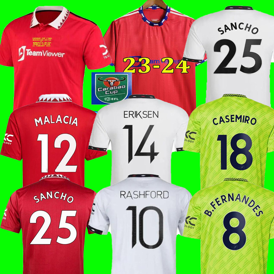 

23 24 RASHFORD soccer jerseys carabao cup final BRUNO FERNANDES MANS UTDs football shirt United 2022 2023 men kids kit Weghorst ERIKSEN CASEMIRO ANTONY SANCHO, Third kids