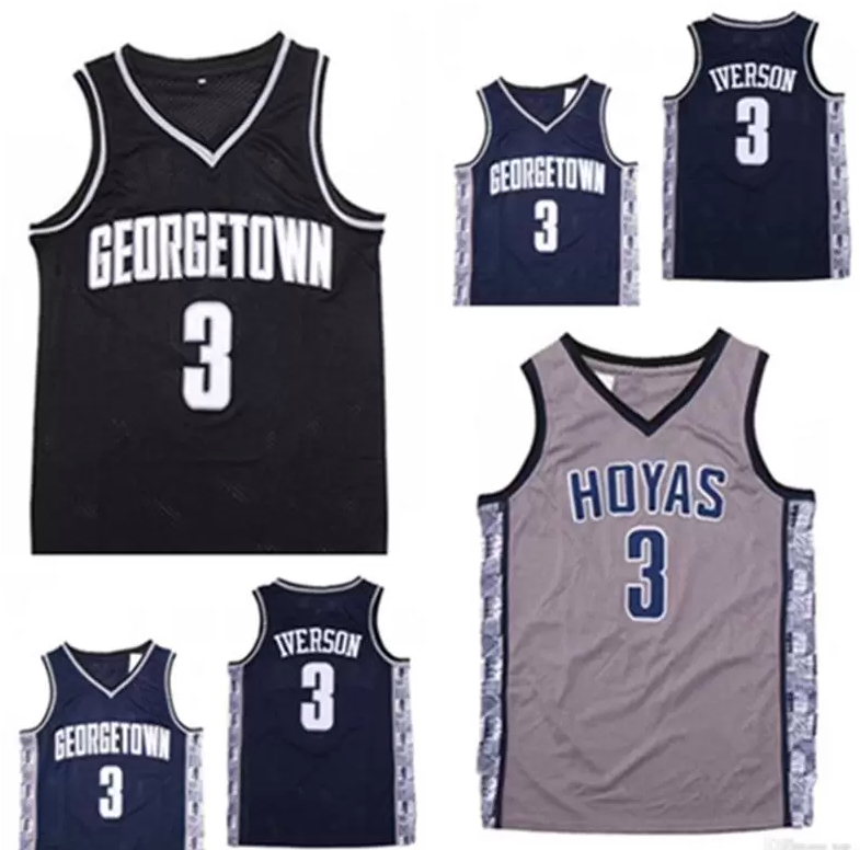 

NCAA Mens Georgetown Hoyas Iverson College Allen Basketball Jerseys 3 AI University Wears Size S-2XL Quick delivery