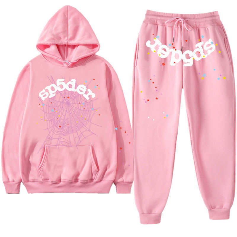 

Sweatshirts Sp5der Autumn Winter Sportswear Sports Suit Sweater Mens Fleece Casual Pants Sports Spider man Pant Pink Spider Hoodie