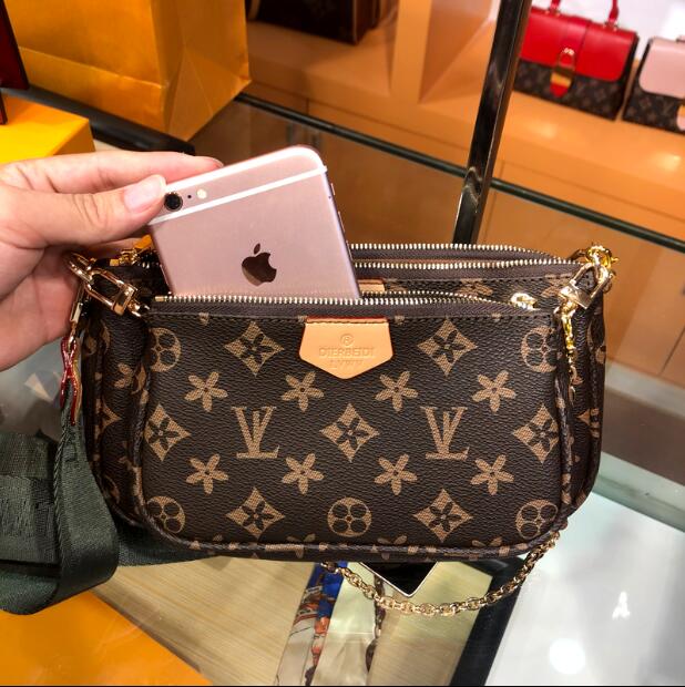 

M44840 3pcs set Mahjong bag fashion women shoulder bag clutch handbag luxury brand designer bag leather evening crossbody package wallet purse tote bag, Black