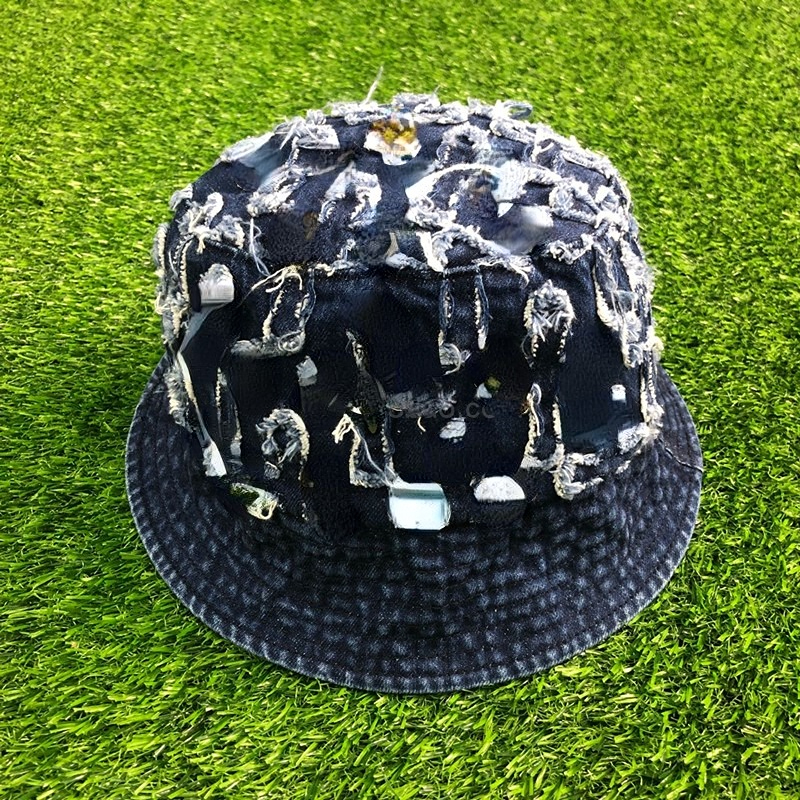 

CH Bucket Hat Designer Cross Embroidered Jean Denim Cap Fashion Street Wide Brim Hat for Men Women, Blue