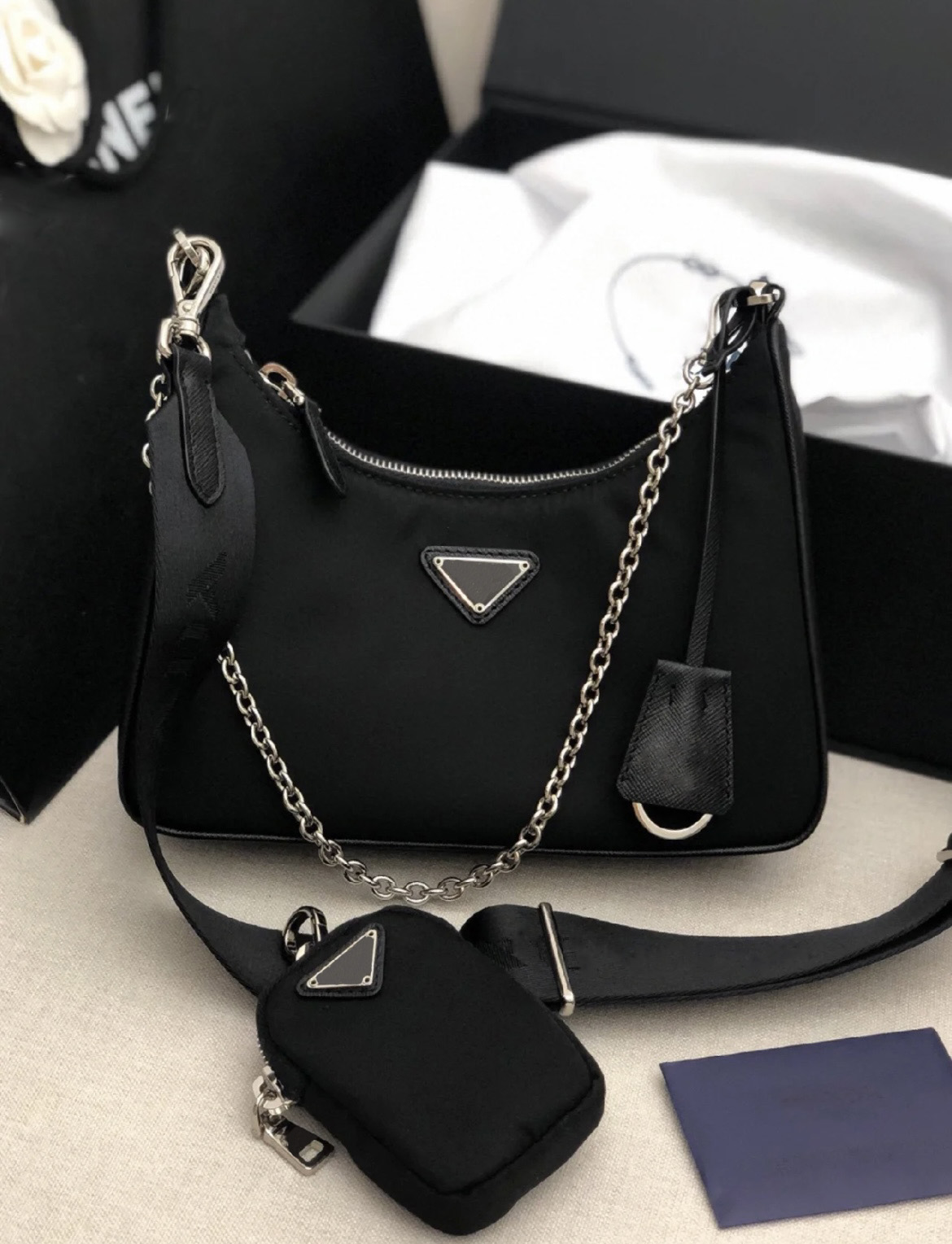 Luxury designer bag Women's men's three-in-one handbag Recycled nylon messenger bag