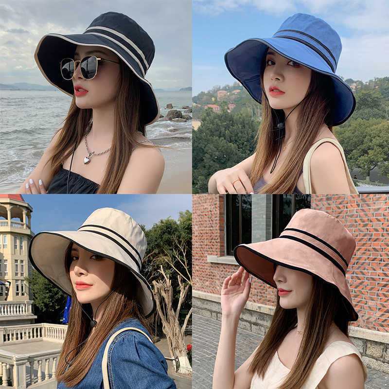 

HBP K154 Wide Brim Women's Hats Bucket Hat Panama 2021 Fashion Women's Summer Hat Stripe Panama Sun Protection Fisherman's Hats Sun Visor Cap Beh P230327, Blue