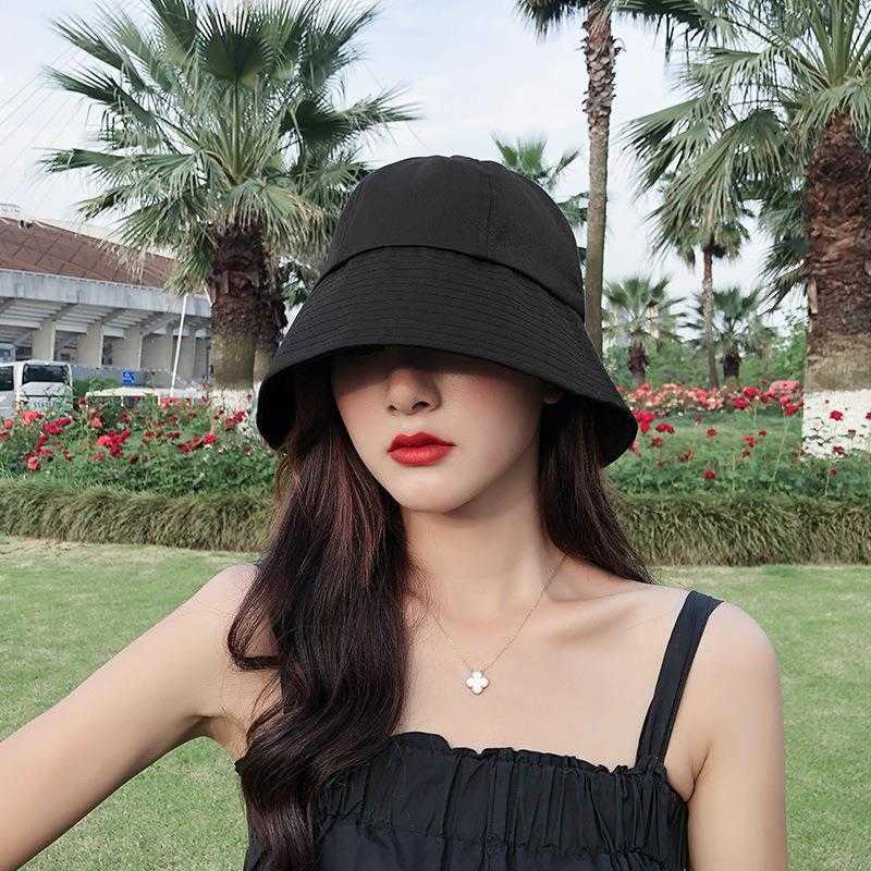 

HBP Women Wide Brim Hats Summer Bucket Hat Solid Color Cotton Foldable Panama Cap Outdoor Casual Lady Girl Sun Visor Cap P230327, Navy blue