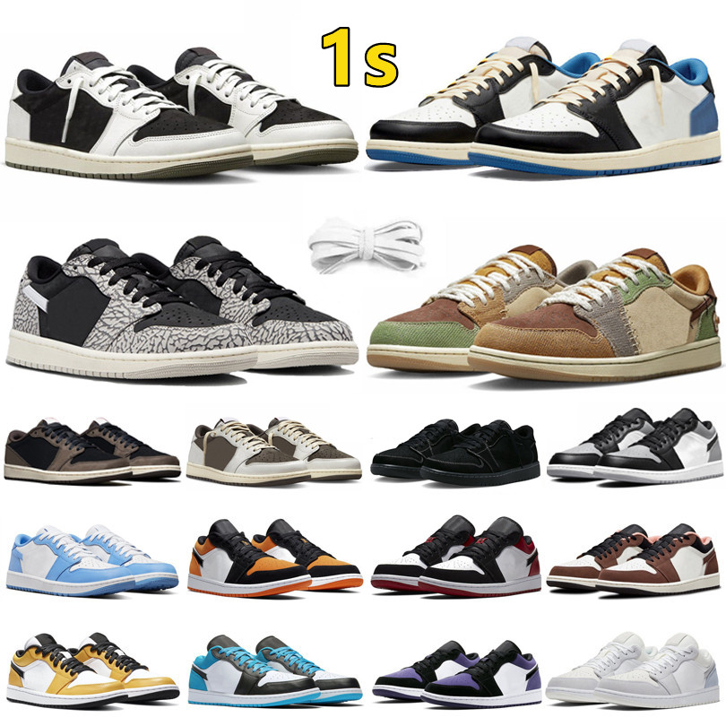

1 Jumpman low 1s Mens Basketball Shoes TS x Olive fragment Black Cement Phantom Reverse Mocha Zion Williamson UNC Gym Red USA Men Women Trainers Sports Sneakers, Color#1