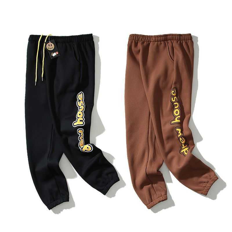 

Drevv Skate House Smiling Face Long Pants Bibo Fashion Men's and Women's Foam Printed High Street Sports Guard, 1057 black