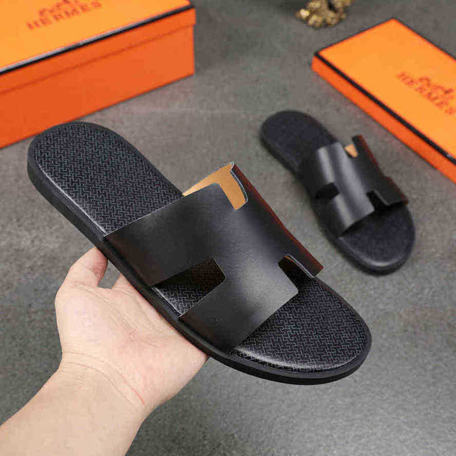 

Designer Herms Slippers Mens Slipper European Station Sandals Breathable Beach Trend Hbrand Leather Large Anti Slip Flip Flop Have Logo