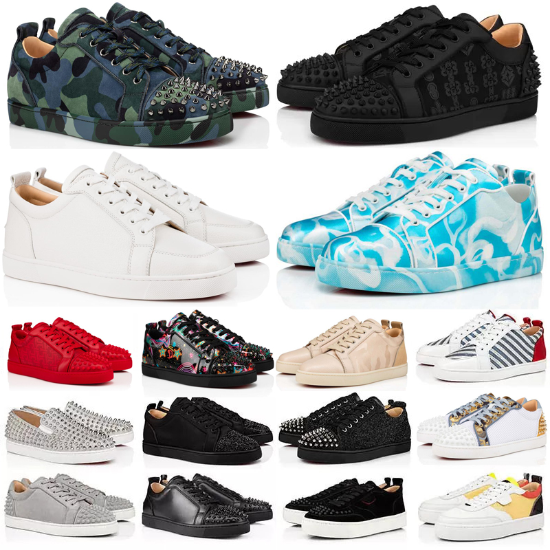 

Designer mens low dress casual shoes Sneakers fashion Black White Camo Green Glitter Grey pink leather suede men women spikes trainers sports shoe sneaker With Box, Color#1