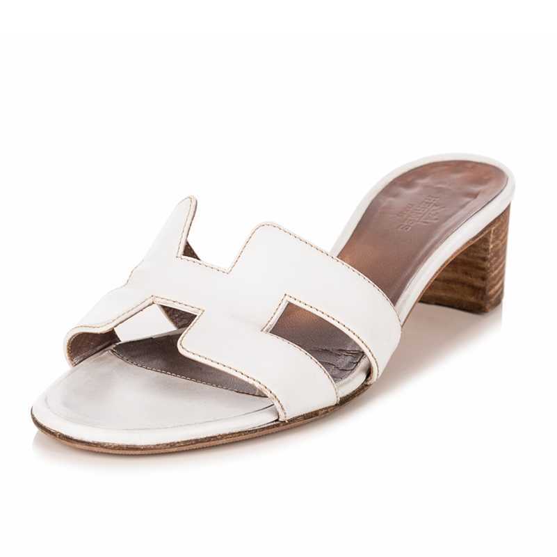 

Designer Herms Slippers White 37 Sandales Fashion Leather Summer Beach