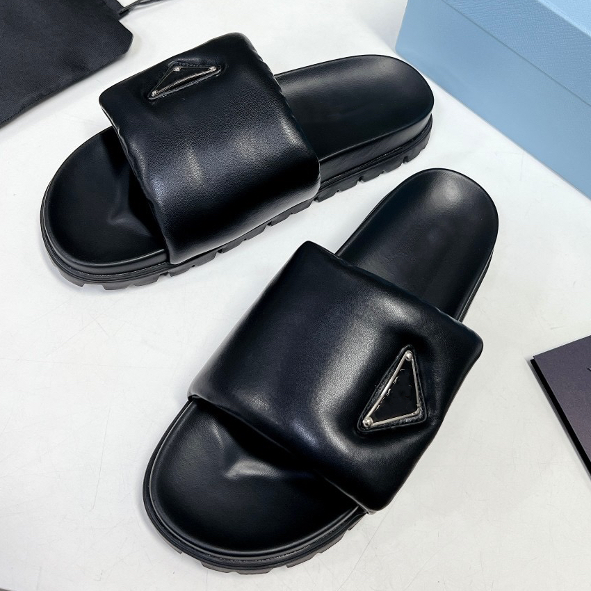 

Luxury Designer Shoes European mens womens Slippers Men Woman Thick Bottom Flat Slides Pillow Comfort Lady Sandals Bubble Casual womens Heels, Black