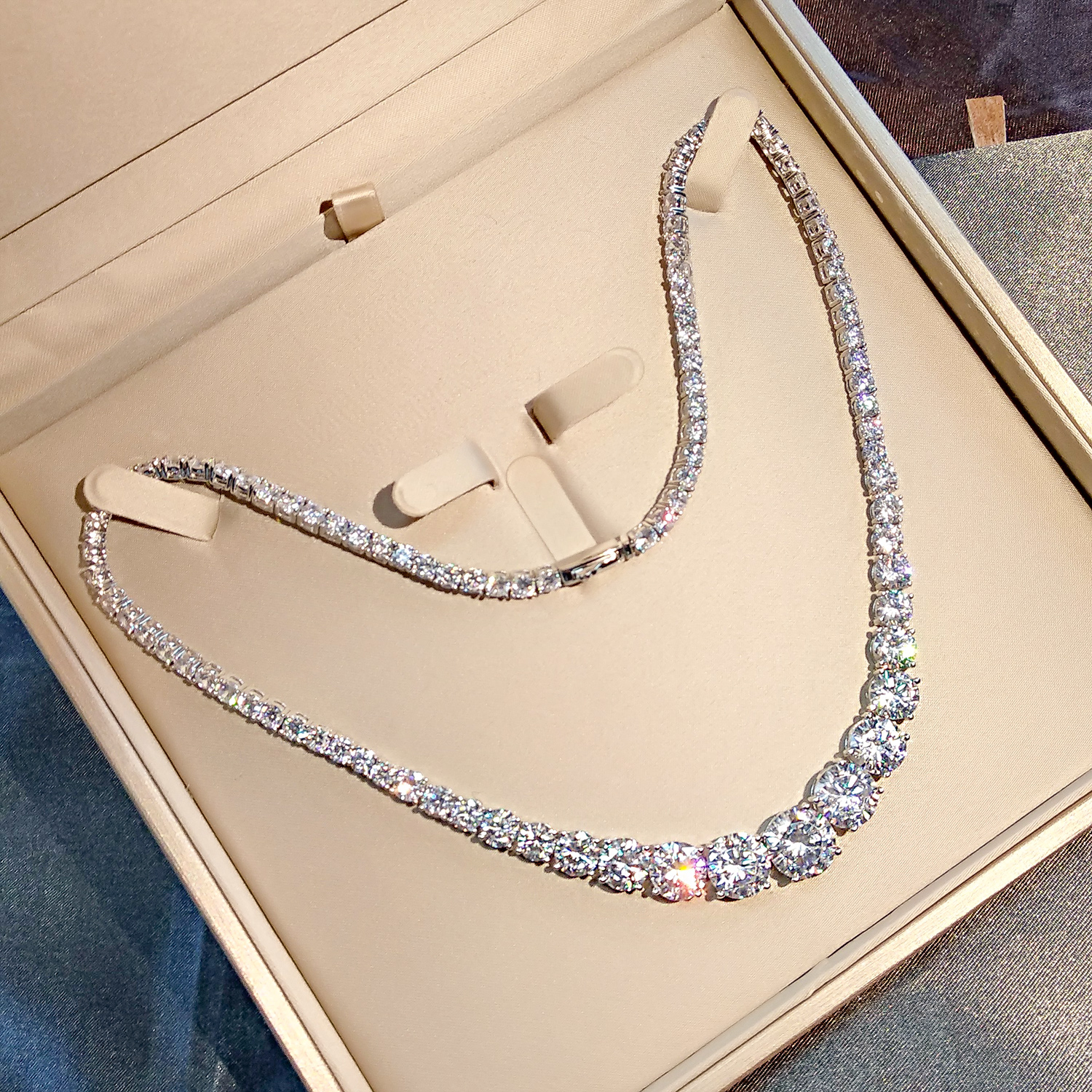 

Tennis Diamond Necklace 100% Real 925 Sterling Silver Engagement Wedding Chain Necklace For Women Bridal Moissanite Jewelry Gift