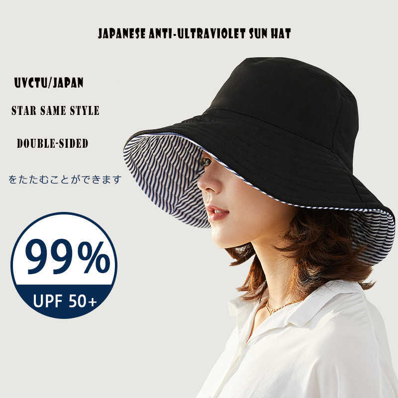 

HBP K174 Hats Wide Bucket Brim Hat double-Sided Panama Hat Women's Bucket Hat Panama 2021 Sombrero Summer Anti-UV Sun Visor Sun Hat Sun protection P230327, Black stripes
