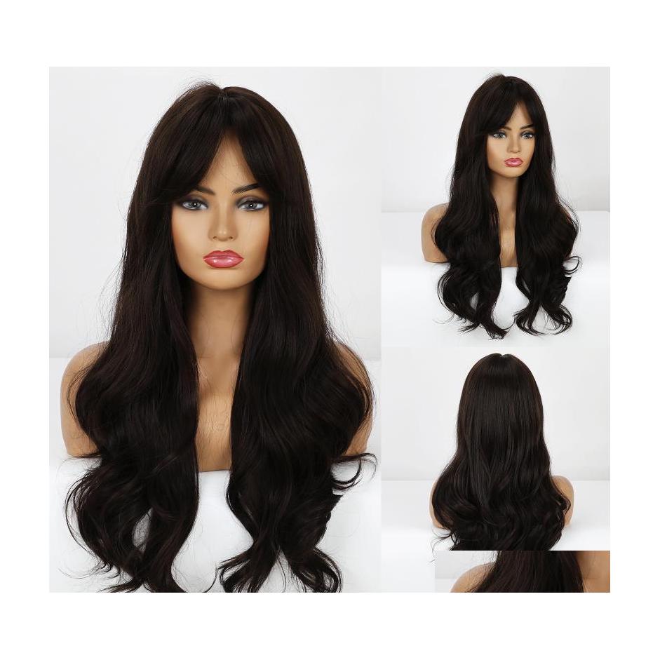 

Synthetic Wigs Long Black For Women Wavy Wig With Air Bangs Silky Fl Heat Resistant Fiber Cosplay Daily Party Replacement Drop Deliv Dhewy, Lc353-2
