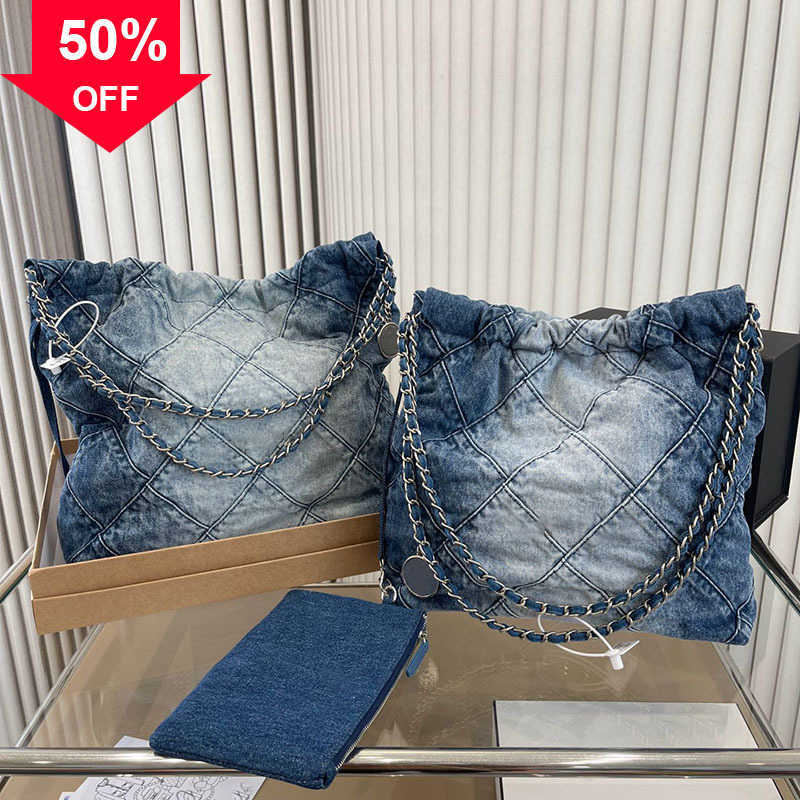 

Shoulder Bags Channel 22 Denim Grand Shopping Bag Tote Travel Designer Woman Sling Body Most Expensive Handbag with Silver Chain Gabrielle QuiltedHeDE, Blue denim fabric