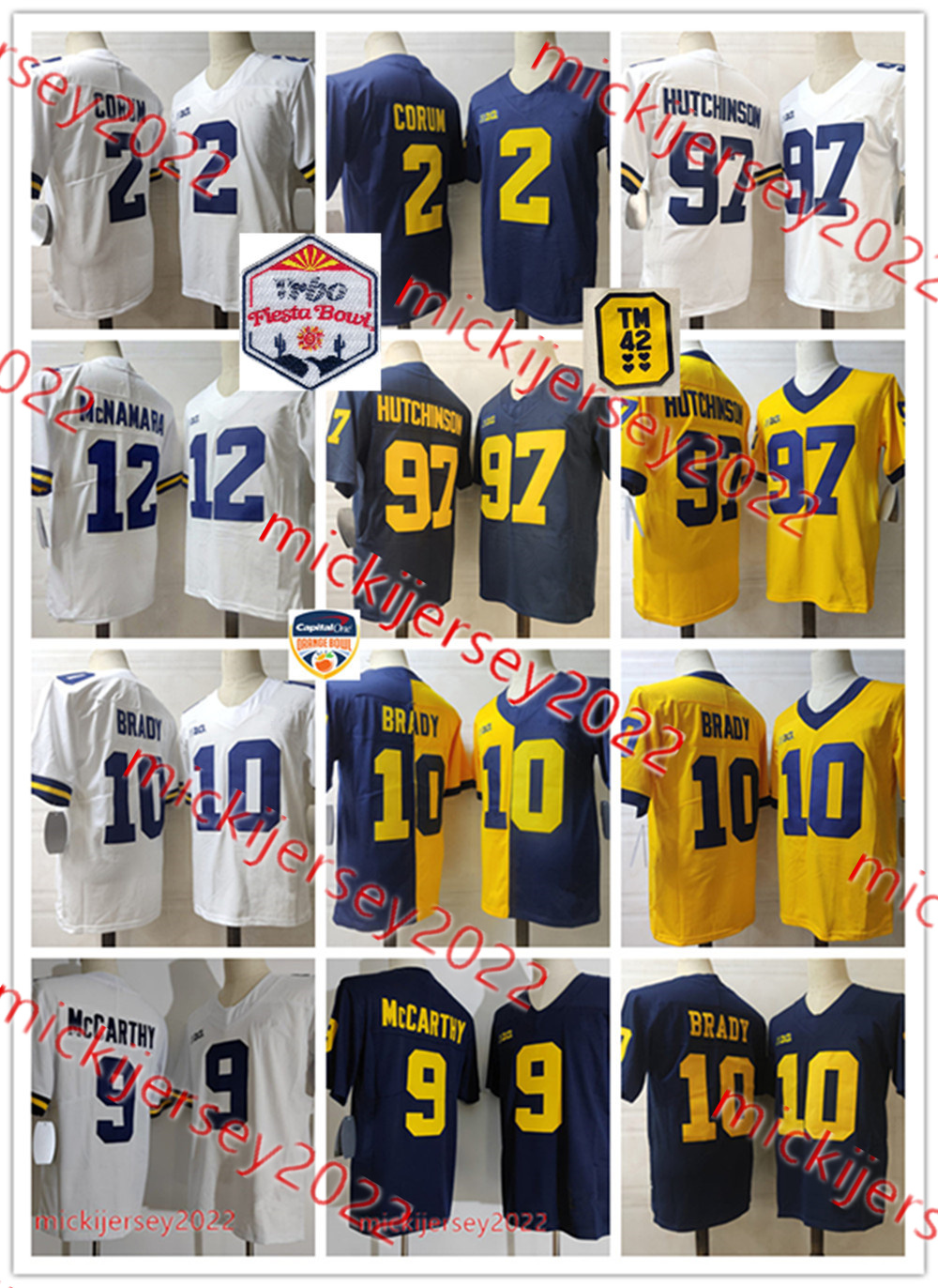 

Aidan Hutchinson Blake Corum Michigan Football Jersey 2022 VRBO Fiesta Bowl Mens Stitched #9 J.J. Mccarthy #12 Cade McNamara Tom Brady Michigan Wolverines Jerseys, 2 blake corum