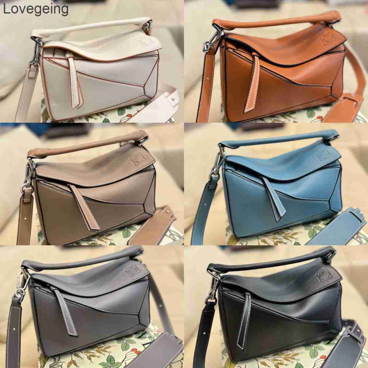 

Designer Bag 2023 Loews Bags Puzzle Fashion Handbags Silver Purse Checker Litchi Grain Cowhide Women's Large, Blue