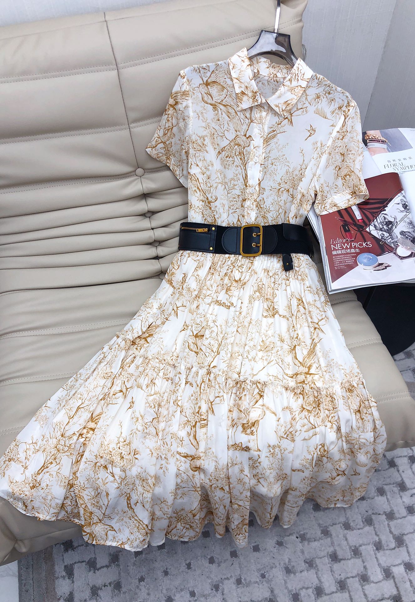 

Casual Dresses European Designer Design 2023 Summer New Short Sleeve Ink Print Dress, Multi