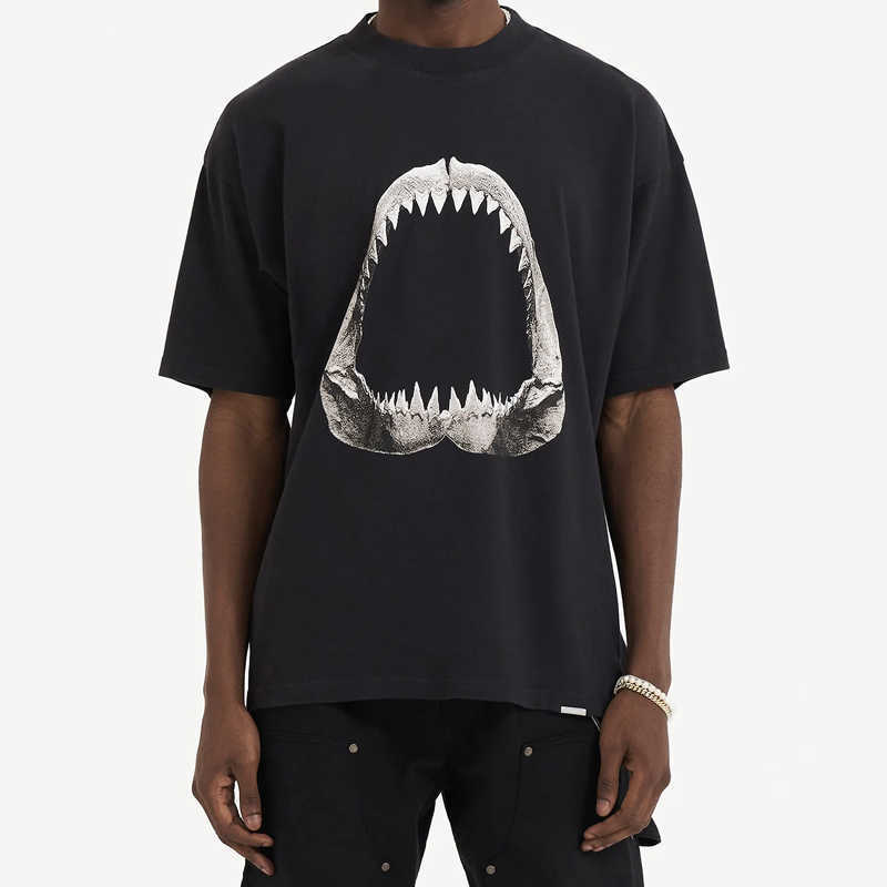 

2023 REPRREESENT Shark Tooth Printed Tee Vintage Short-sleeved T-shirt Fashion Man Women T-shirt Oversized FZTX2312, Beige