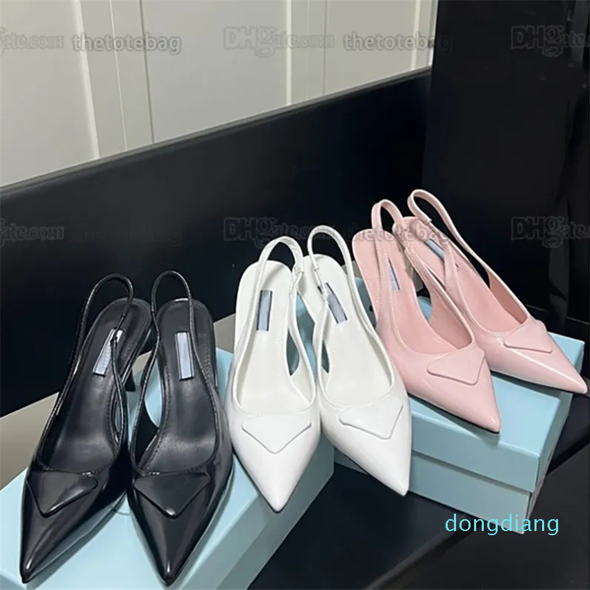 

Brushed leather slingback pumps Logo Printed Dress shoes Luxury black white pink 75mm High-heeled Wedding sandal Fashion women designer heels party sandals With Bo