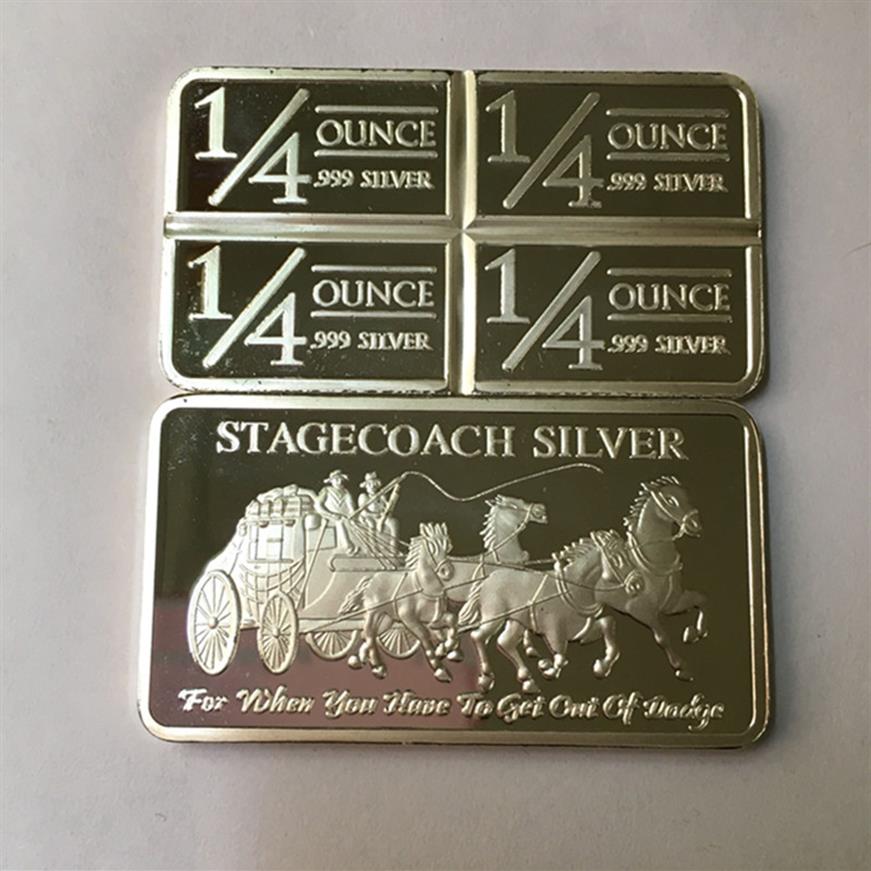 

20 Pcs Non Magnetic Other Arts and Crafts Stagecoach 1 OZ Bar Silver Plated Badge Commemorative Souvenir Decoration Coin Bar244Y