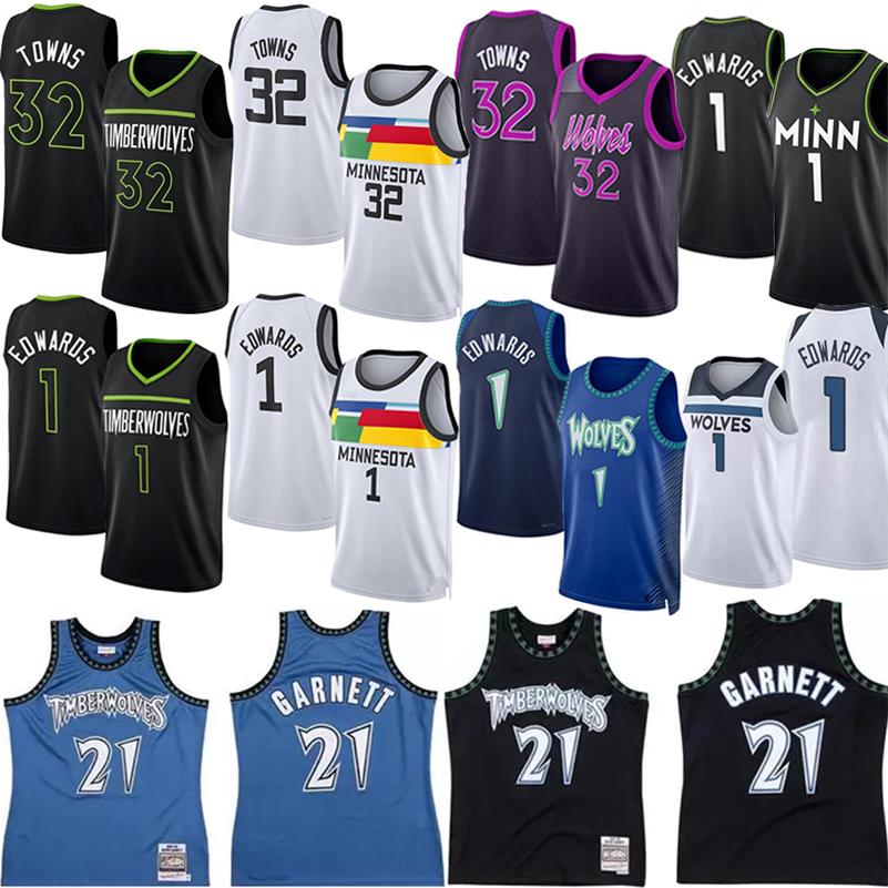 

Anthony Edwards Kevin Garnett KG Basketball Jerseys Karl Anthony Towns Timberwolve Jersey Retro Mitchell & Ness Mesh version Hardwoods Classic vintage Wear, Colour 1