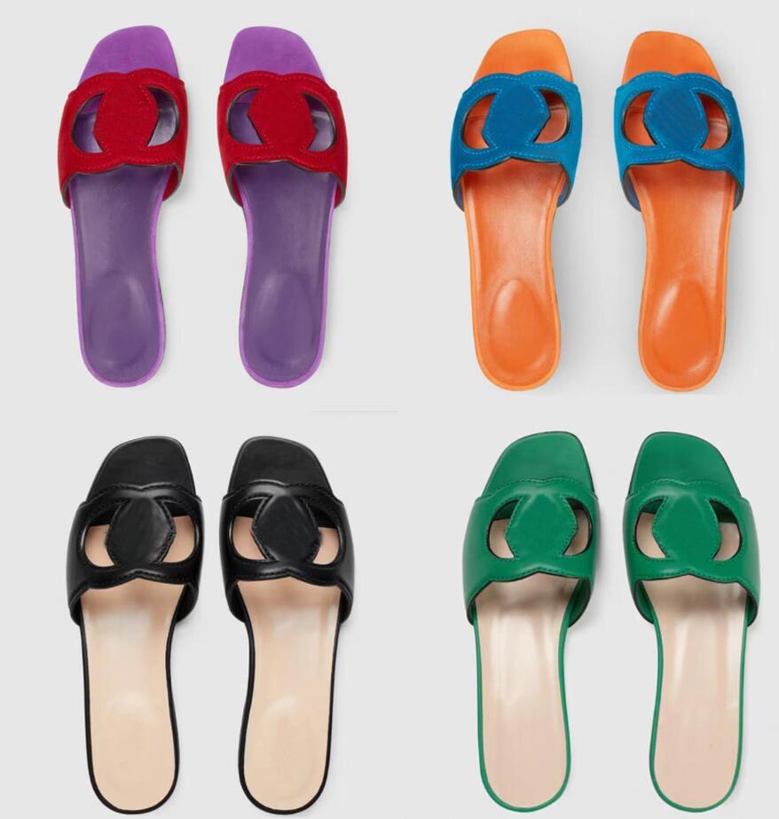 

Designer lady pop slipper flat Sandal leather Interlocking Cutout flat slide calfskin Leather woman Slippers Cut-out Slides Sandal Sexy Flats Cut out Shoes, 22