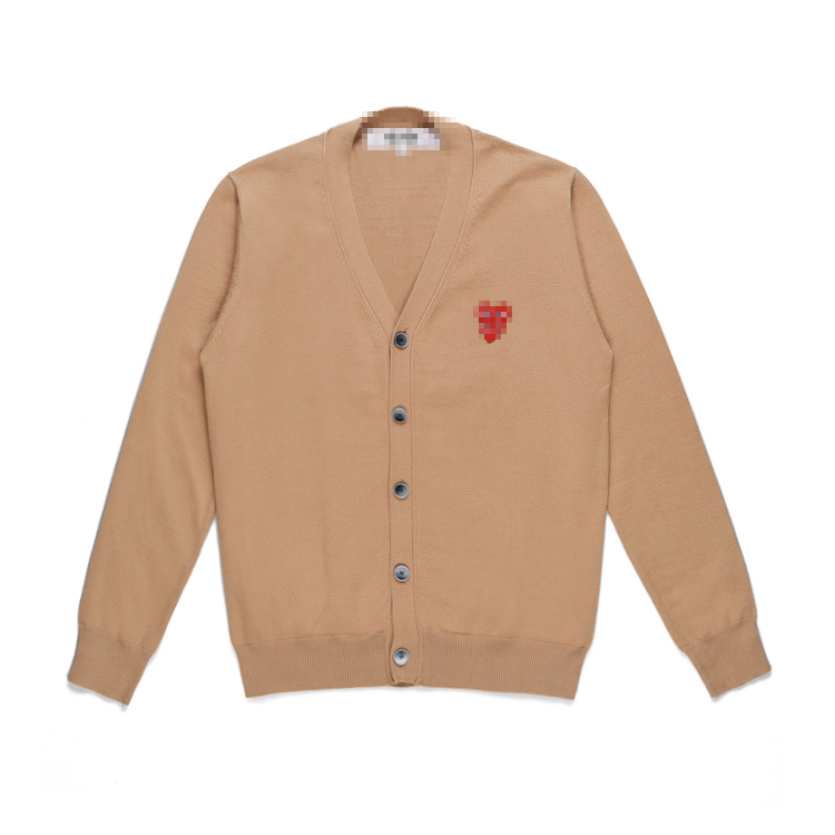 

Designer Men's Sweaters CDG Com Des Garcons Play Women's Double Hearts Sweater Khaki Button Wool V Neck Cardigan Size XL, 19