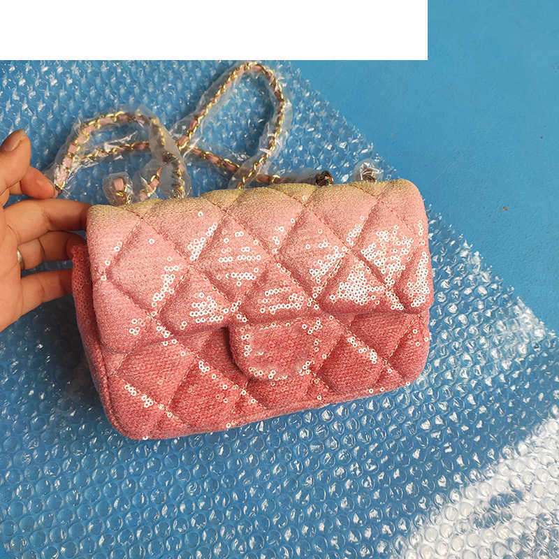 

Evening Bags CC Bag Luxury Brand Shoulder Bags 2022Ssw Mermaid Pink Color Sequins Quilted Bags Classic Mini Flap Gold Metal Hardware Crossbdoy Shoudler Outdoor Saco