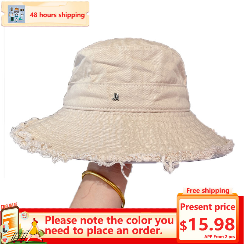 

designer bucket hat woman wide brim hats summer le bob Casquette sun cap drawsting design adjustable size solid color metal letters travel beach Sun Protection goods, Red