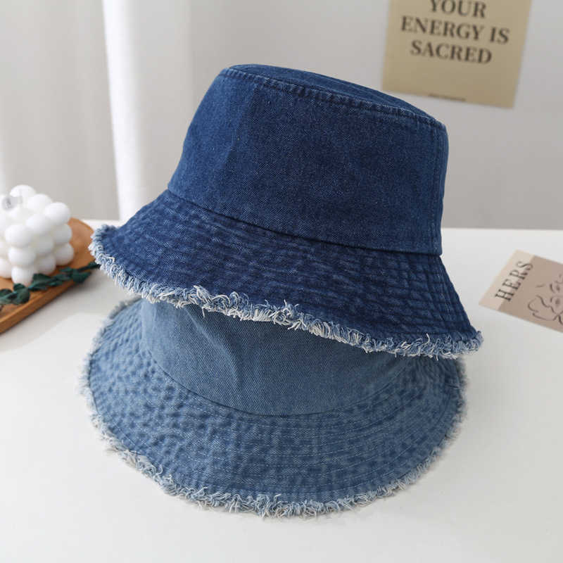 

HBP 2023 Wide Brim New Hats Vintage Solid Color Raw Denim Bucket Hats for Women Korean Version Washable Versatile Fisherman Hat Female Bonnets P230327, Light blue
