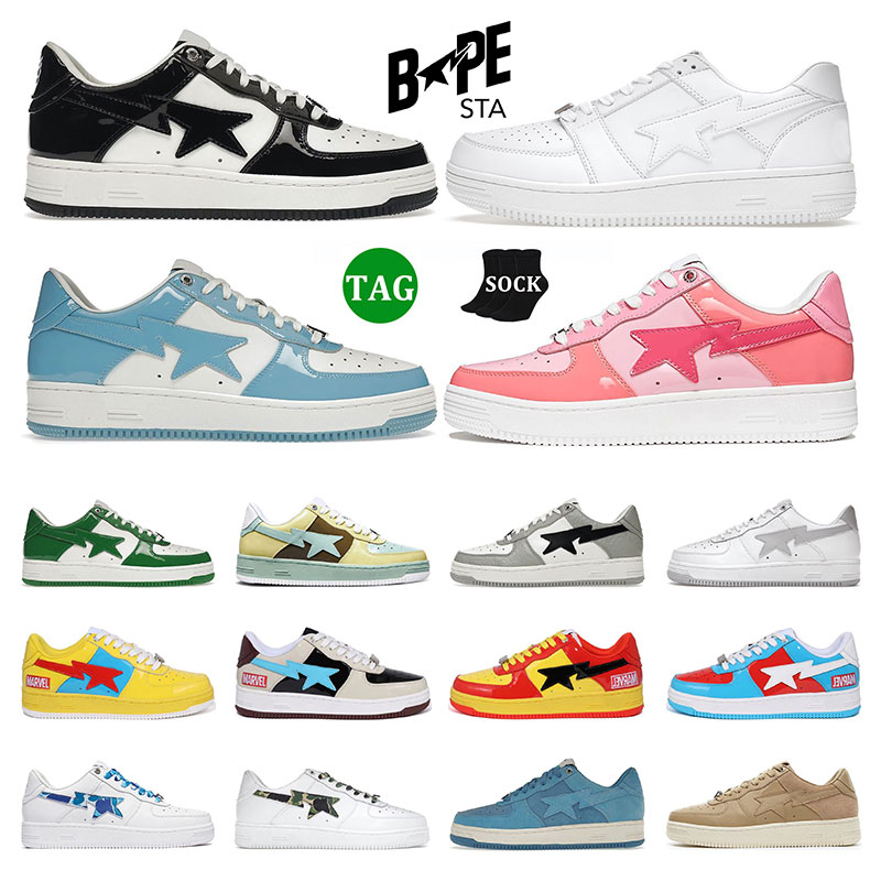 

men designer Casual shoes women bapesta sneakers low bapestas Black White Blue Camo Green Beige Suede Combo Pink Leather Bape mens fashion trainers, 22