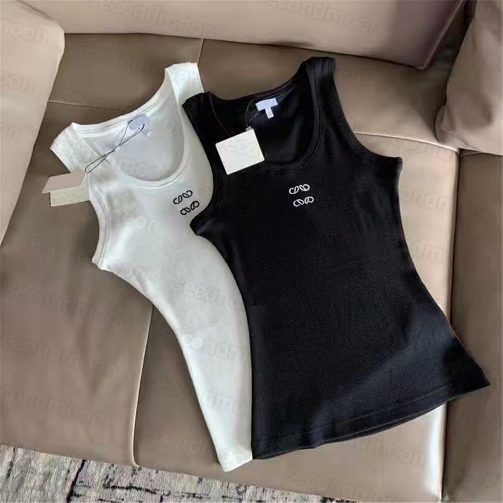 

Women Tank Top Knits Tee Designer Embroidery Knitted Vest Sport Breathable Cotton Yoga Vest Tops, White/ short version
