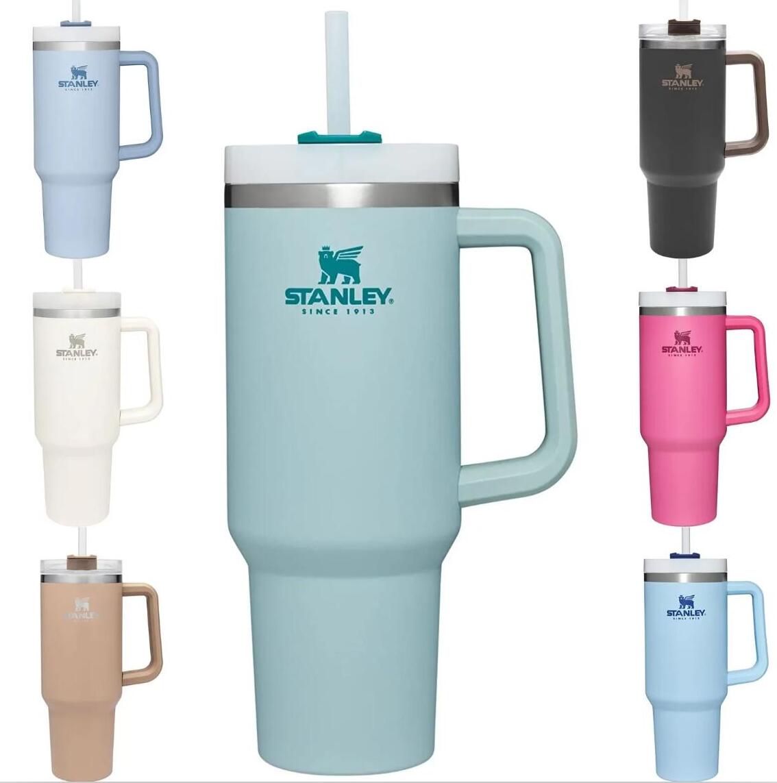 DHL With Logo StanlEy 40oz Mug Tumblers With Handle Insulated Tumblers Lids Straw Stainless Steel Coffee Termos Cup U0330-image-855163888
