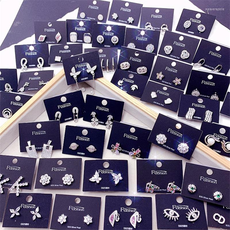 

Stud Earrings 10/20Pairs/Lot 925 Silver Needle Fashion Zircon For Women Mix Style Sparkling Flower Butterfly Eye Jewelry