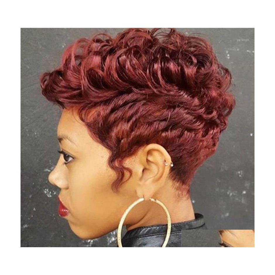 

Synthetic Wigs Afron Pixie Cuts Short Black Yellow Wine Water Wave Natural Looking Heat Resistant Hair Wig For Women Drop Delivery Pr Dhwux