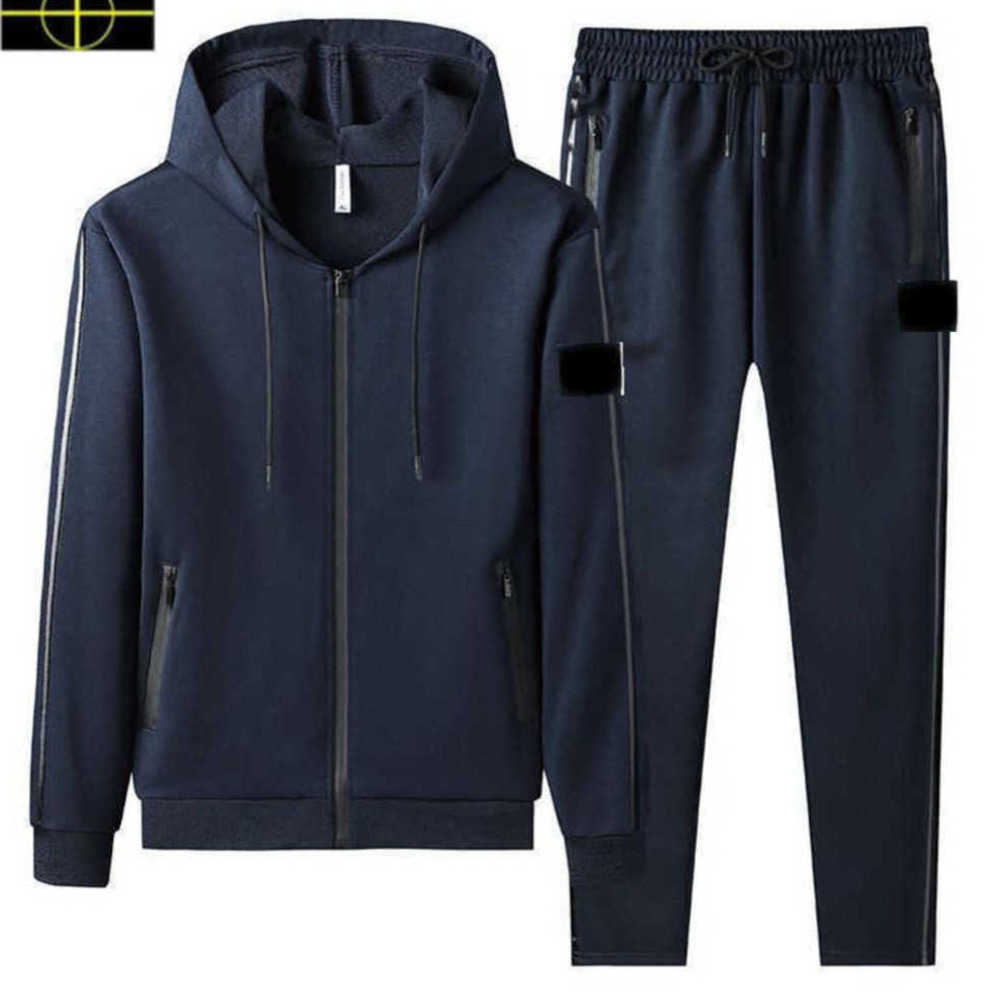 

Spring and Autumn Men' Tracksuits Stone Fashion Classic Island jacket Solid Casual Sports Suit is land Men' Two Piece Hooded Zipper Top11, Black