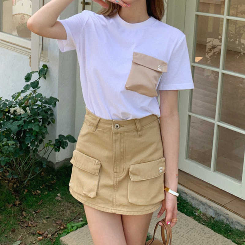 

Sports suit miu tracksuits designer t shirt crop top Casual pocket short sleeve tee letters high waist shorts thin sweet wind two piece set Diesel Top, No logo white t-shirt