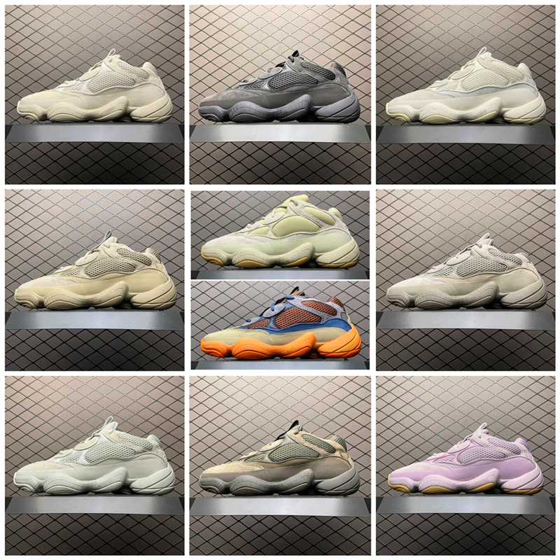 

With Box Designer 500 Running Shoes Men Women Genuine Leather Suede Thick Bottom Massage Outdoor Platform Desert Rat 500 Sneakers Platform Casual Sports Trainers, Stone