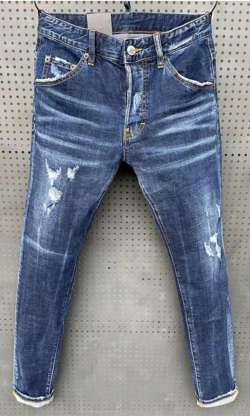 

2023 mens jeans designer Jeans for mens small straight elastic pants embroidery fashion trousers streetwear style wtih broken hole mens clothing size 28 to 38