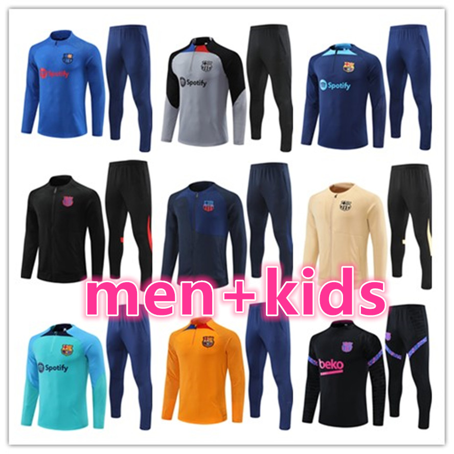 

23 24 Barcelona Football training suit ANSU FATI Camisetas de soccer Full zip jacket LEWANDOWSKI men and kids TRACKSUIT SET FERRAN PEDRI tracksuits