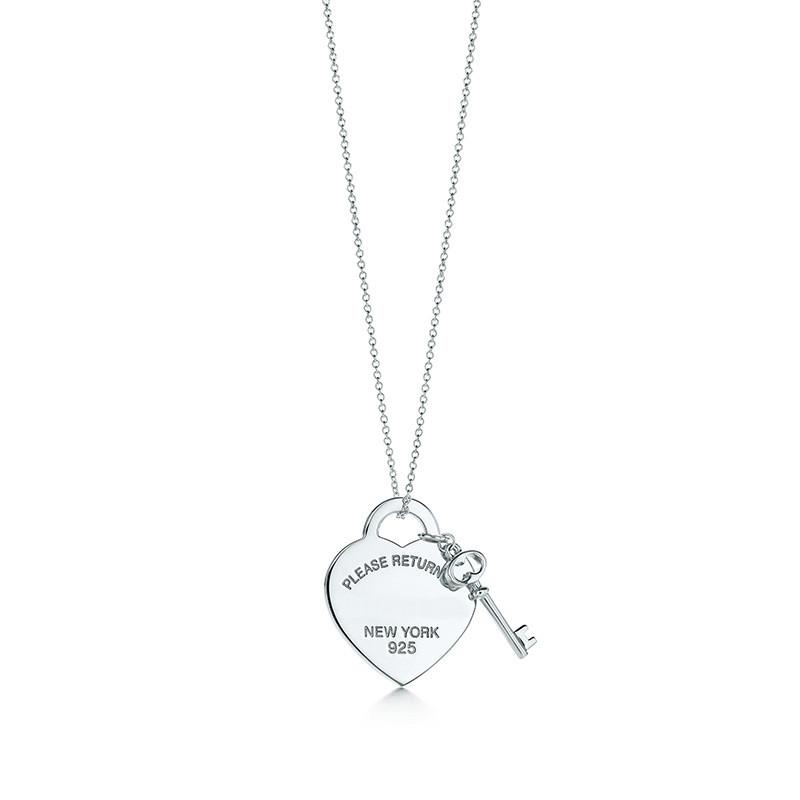 

Please Return to New York Heart Key Pendant Necklace Original 925 Silver Love Necklaces Charm Women DIY Charm Jewelry Gift Clavicle Chain tiffany