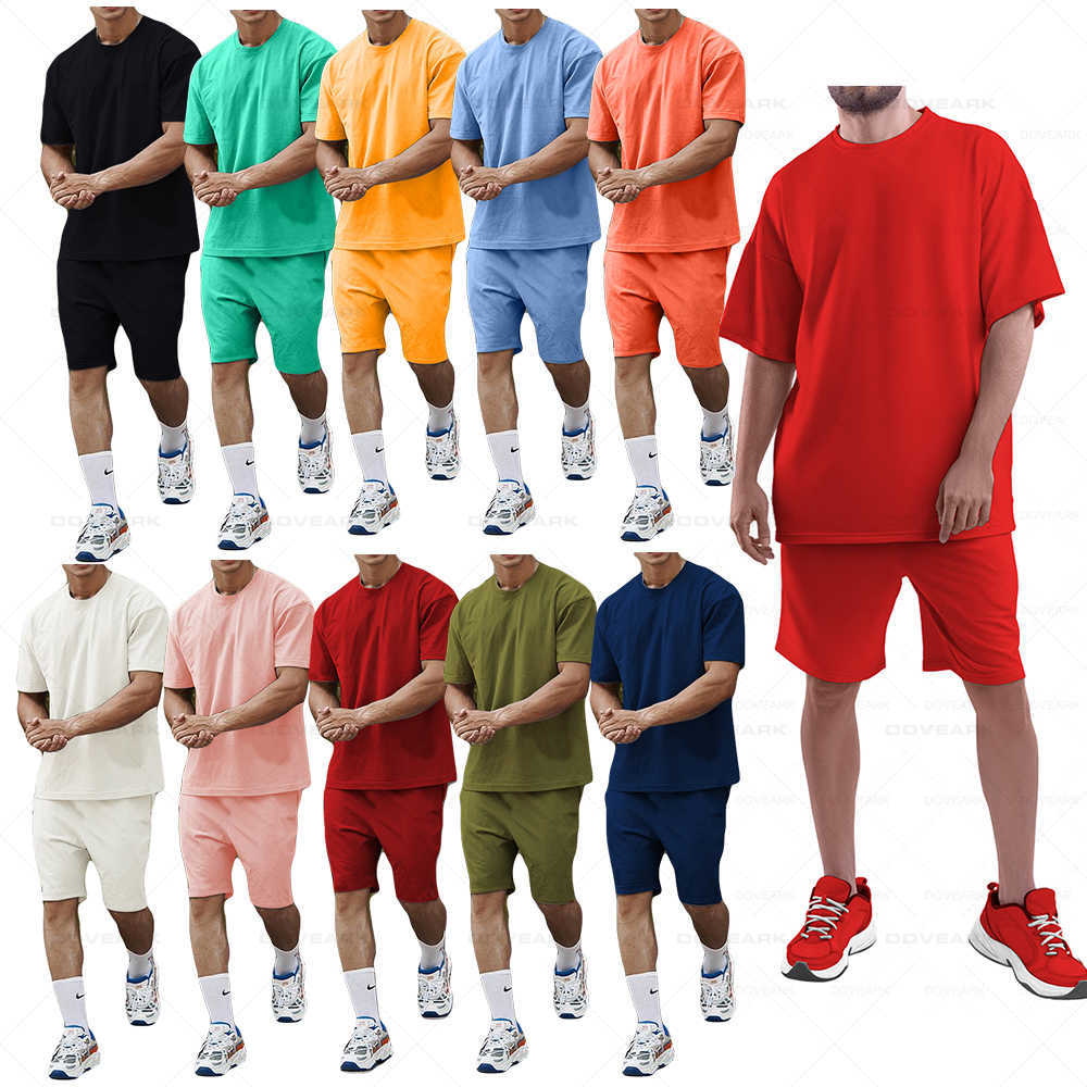 

Plus Size S-5xl Casual Mens Tracksuits Cotton Two Piece Sets Solid Color Sjort Sleeve T Shirt And Shorts Summer 2023 Summer Sweatsuits Men Athletic Wear, Pink