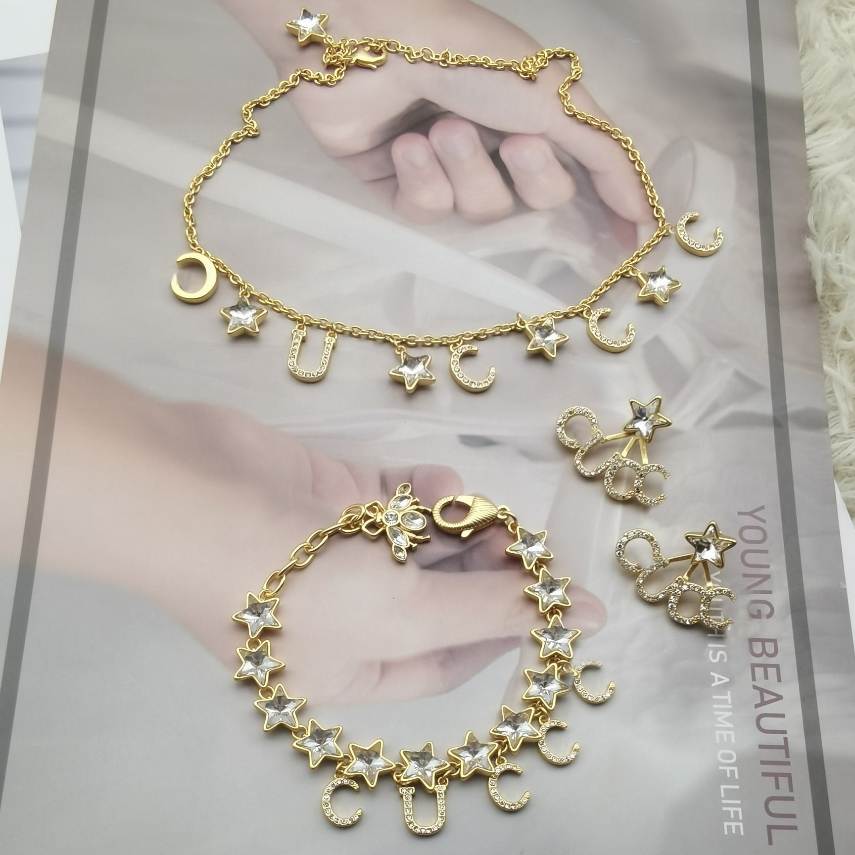 

European and American diamond bracelet fashion earrings jewelry hand rhinestone earrings necklace bracelet jewelry wedding set