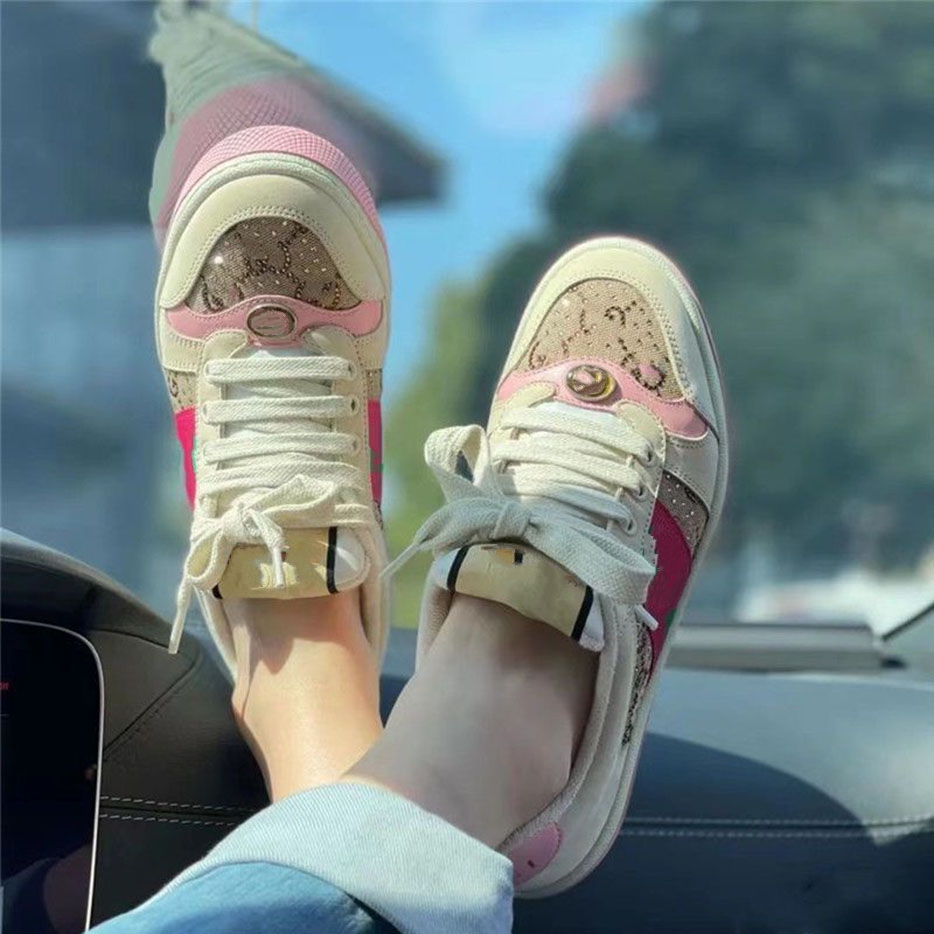 

Lovelight Screener sneakers crystal ladies sneaker shoes Webbing Sneakers Designer Stripe Fashion Dirty Leather Lace-up Tennis Shoe Fabric for women asmk02