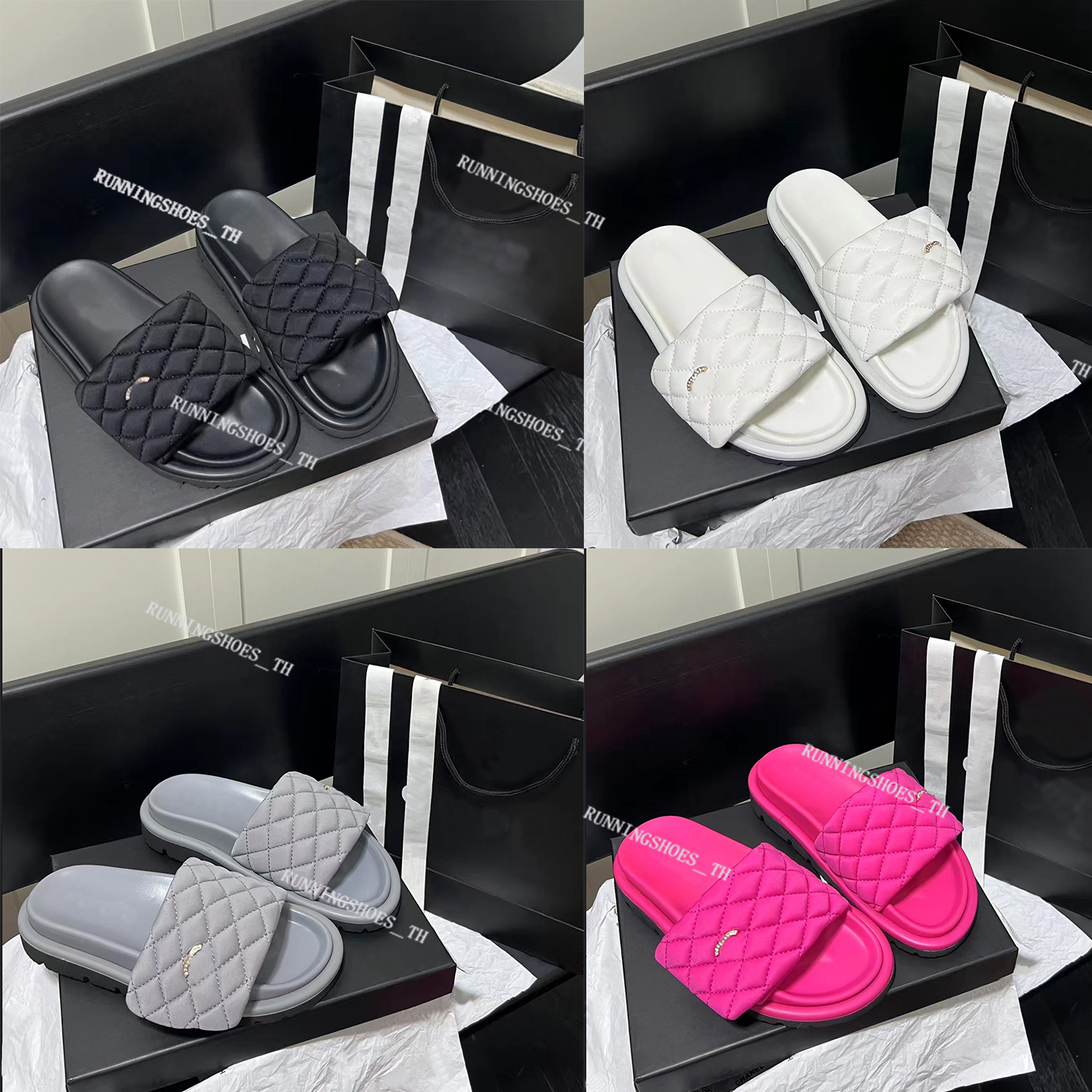 

Designer Slippers Men Women Slides Summer Bread Sandals Ringer Lattice Quilted Slides Soft Thick bottom Sandal Comfort Beach Sandal